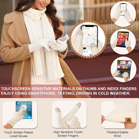 Winter Beanie Hat Scarf Gloves Ear Muffs Fuzzy Socks 5pc Set for Women - Picture 3 of 4